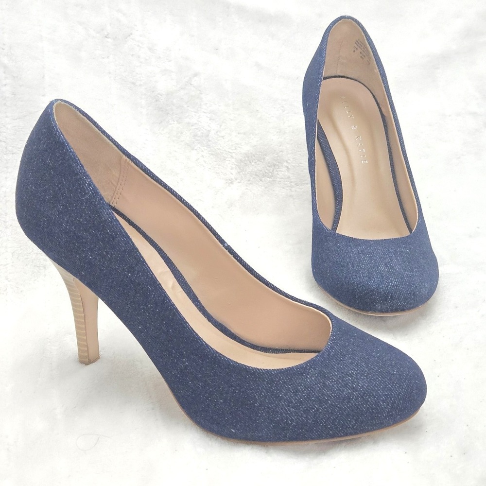 Kelly & Katie Coderno Pump Womens Sz 9 Blue Denim‎ Chic High Heels Round Toe